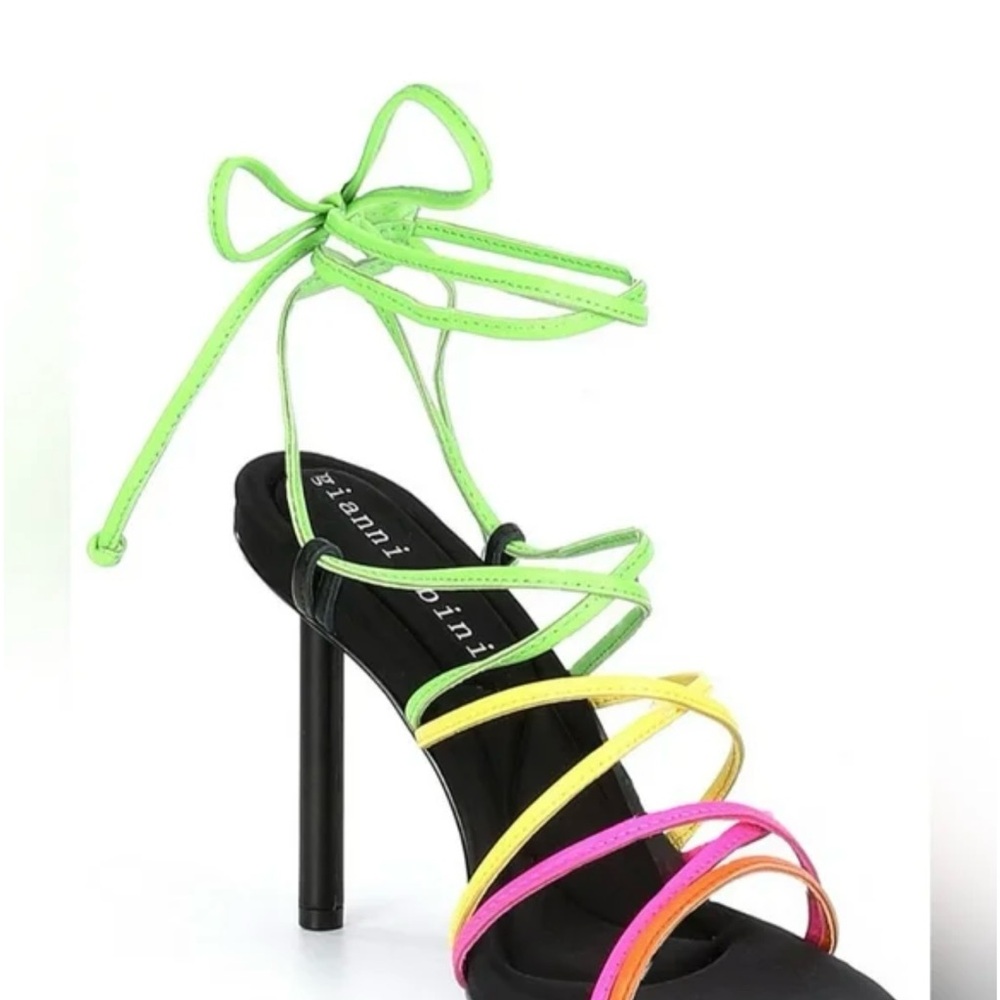 Gianni Bini Neon Rainbow Strappy Heels.